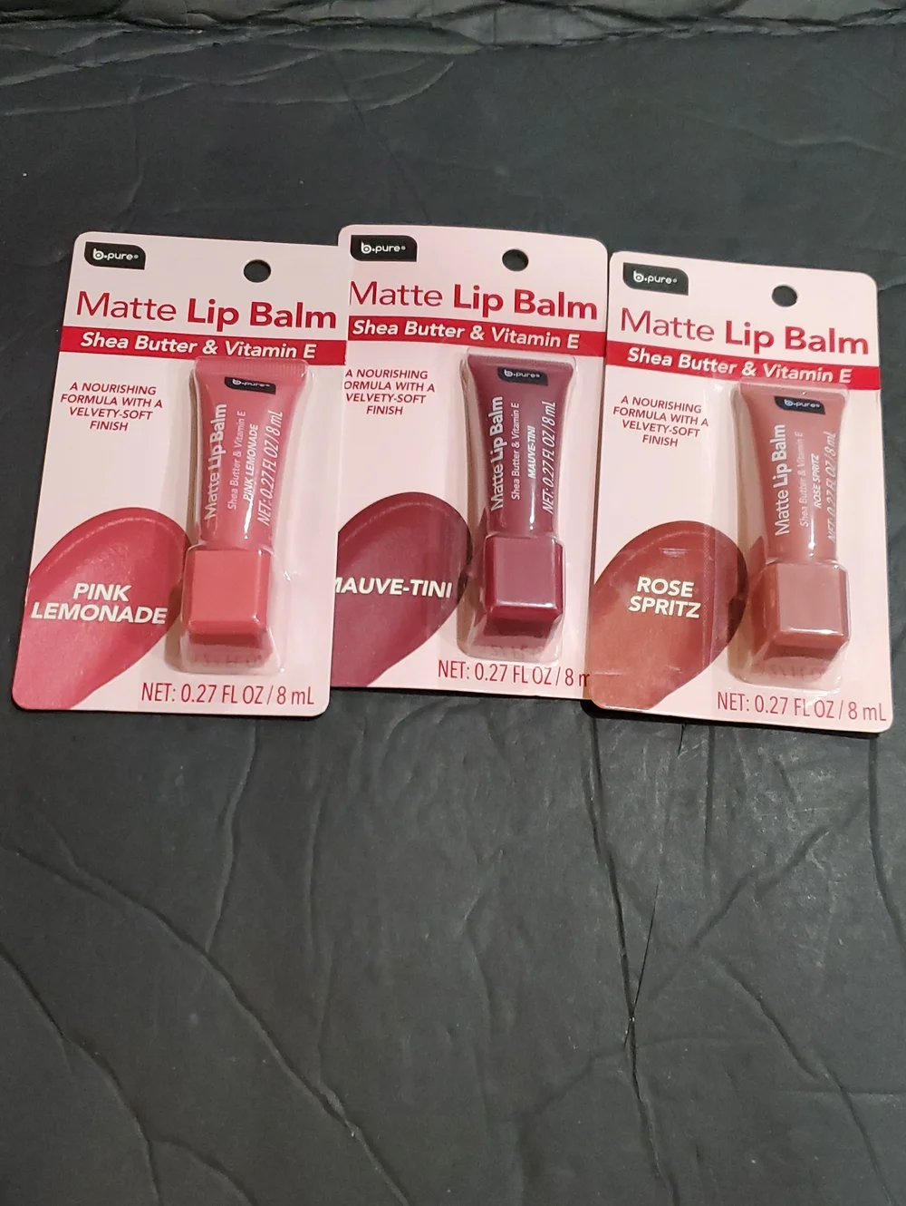 3pack shea butter vitamin E infused nourishing velvety soft matte lip balm set